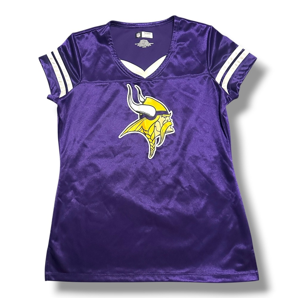 NFL Minnesota Vikings Women's Purple V-Neck Jersey Shirt M Football Skol Casual